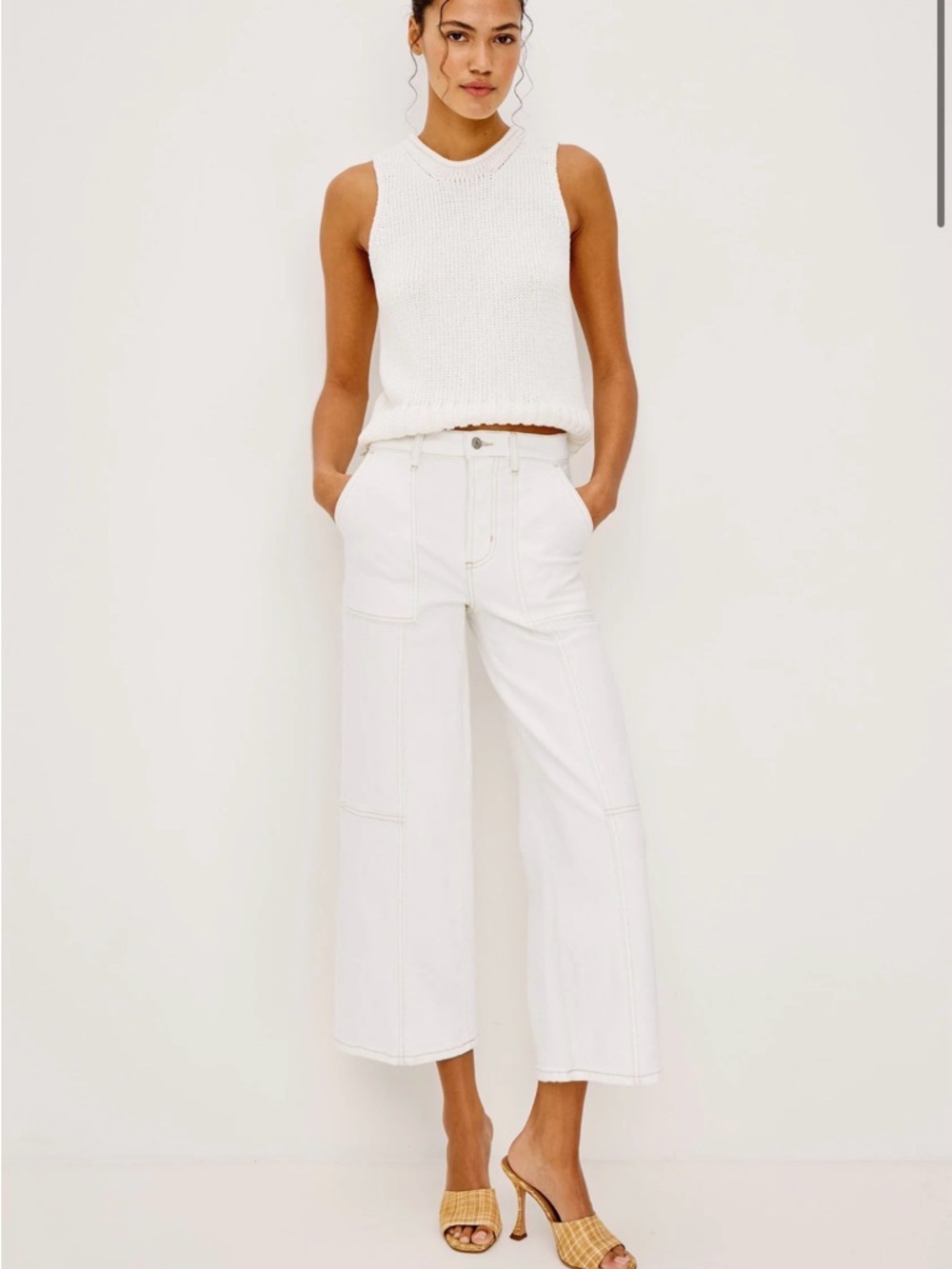 Rails White Cropped Wide-Leg Jeans with Panel Seams